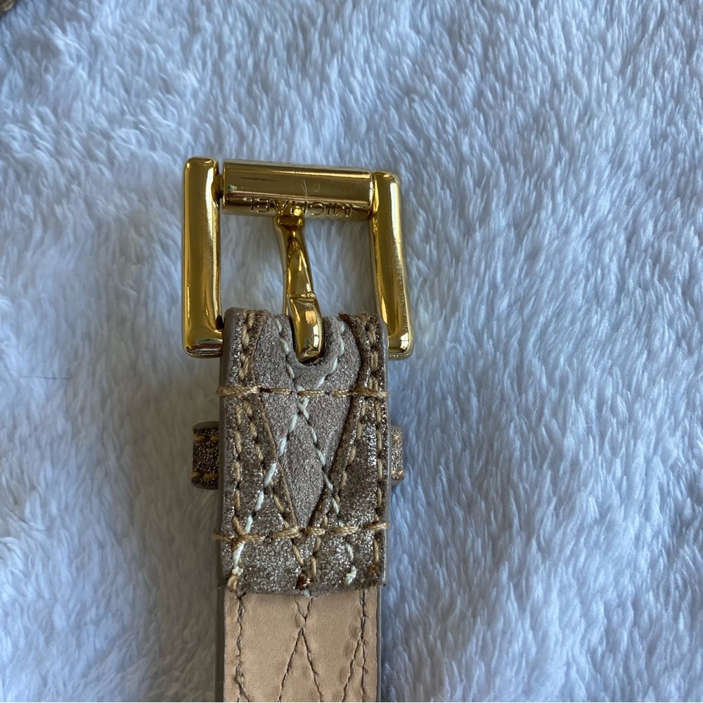 MICHAEL KORS Taupe Cream 100% Leather Metallic Belt  | S - Picture 9 of 9